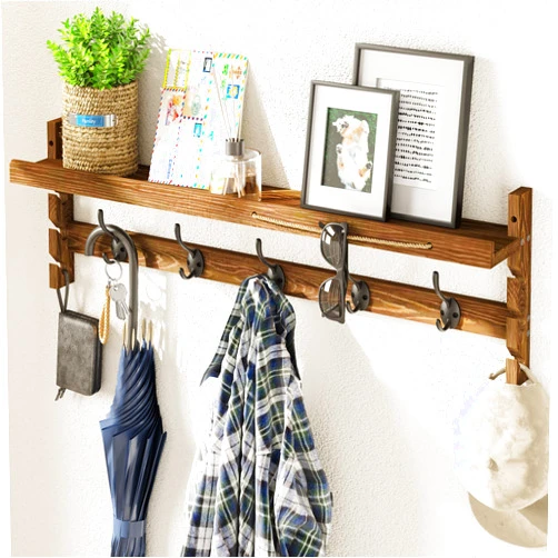 AMBIRD Wall Hooks with Shelf 28.9inch Entryway Wall Hanging Shelf Wood Coat Hooks for Wall with Shelf Coat Rack Wall Mount Rack with 5 Dual Hooks with Glasses Organizer and Hat Organizer