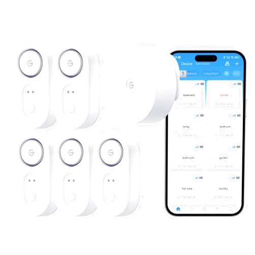 GoveeLife WiFi Water Leak Detector 5 Packs for Home, Water Sensors with 1804ft Long Monitoring Range, Remote Alert with Email & APP Push, Suit for Basement, Kitchen and Bathroom