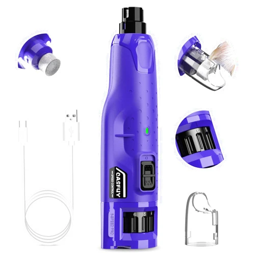 Casfuy Dog Nail Grinder Quiet - (45db) 6-Speed Pet Nail Grinder with 2 LED Lights for Large Medium Small Puppy Dogs/Cats, Professional 3 Ports Rechargeable Electric Dog Nail Trimmer with Dust Cap
