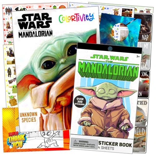 Disney Studios Star Wars Mandalorian Coloring Book Set - Bundle Includes Baby Yoda Stickers and Specialty Door Hanger(Star Wars Classic)