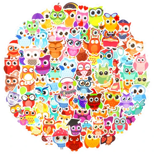 Sivak 320 Pcs Cartoon Owl Stickers Pack Waterproof Decal Stickers Owl Wall Decals Wisdom Clever Intelligent Cute Animal Vinyl Stickers for Halloween Water Bottle Laptop Decals Playroom, Classroom