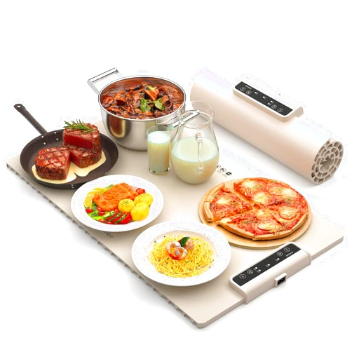 INNOWARMER Electric Food Warming Mat: Innowarmer Silicone Food Warmer for Parties Buffet, Portable Fast Heating Pads for Food, Pizza Coffee Tea Heater Meat Defrosting Tray Adjustable Temperature (White)