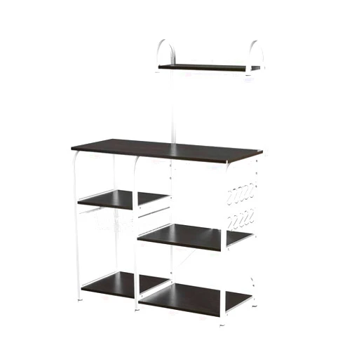 VINGLI Baker's Rack 35.5 Inch Industrial Workstation Organizer Utility Storage Shelf 3-Tier+4-Tier Microwave Oven Stand Kitchen Baker's Rack with Metal Frame Spices Racks 10 S-Hooks Brown White