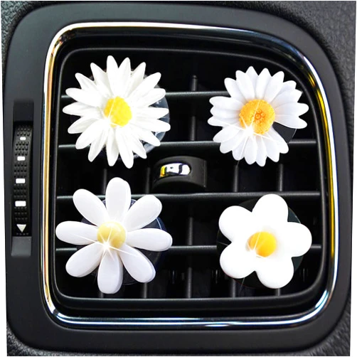 Bestchoice000 4 Pcs Daisy Air Vent Clips, Cute Flower Car Air Fresheners Vents Clips Car Air Conditioning Outlet Clip Glam Car Interior Decor Charm Daisy Cute Car Accessories for Women Girls (White)