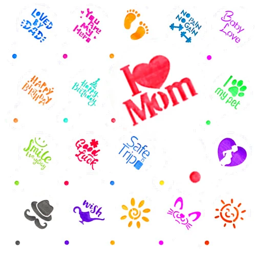 ALPSPEAKS 20Pcs Mother's Day Stencils - Reusable Coffee Stencils for Latte Art - Coffee Decorating Kit - Reusable Christmas Cookie Decorating Kit - Cookie Stencil for Cakes