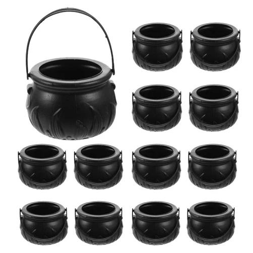 Ciieeo 12 Pcs Halloween Cauldron Kettle Plastic Mini Witch Cauldron Black Candy Holder for Halloween Decor Party Favor Decoration
