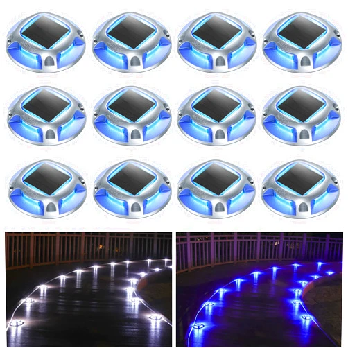 AGPTEK Solar Driveway Lights Outdoor 12 Pack, Solar Deck Lights 2 Color Modes Dock Lights Waterproof Driveway Markers Step Lights for Sidewalk Stair Garden Pathway Walkway Yard(Blue Light/Cool White)