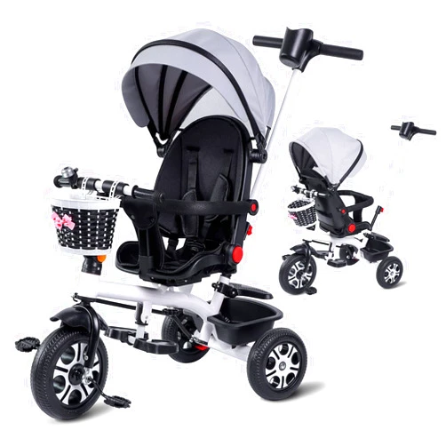 LazyWomen Baby Tricycle, 6-in-1 Kid Stroller Tricycle for Toddler, Baby Trike with Guardrail, Rotatable Seat, Push Handle, Cover, Toys for Girl Boy Gift Outdoor Activities