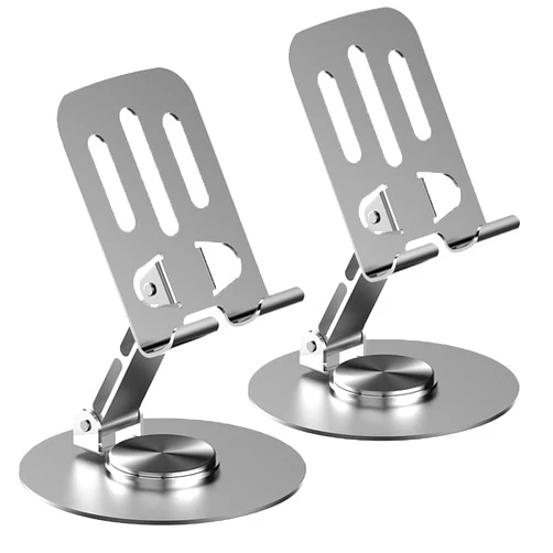 YXE Metal 360° Rotatable Dual Folding Cell Phone Stand for Desk,2PCS Cell Phone Stand,Compatible with iPad Pro/Air/Mini, Galaxy Tab, Phones, Kindle, E-Reader and More Black(Grey&Grey)