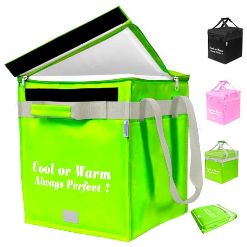 SKvoen Neon Green Insulated Cooler Tote Bag Reusable Insulated Grocery Shopping Bag Insulated Food Delivery Bag with Zippered Top - Foldable, Reinforced Handles, Heavy Duty, Stands Upright