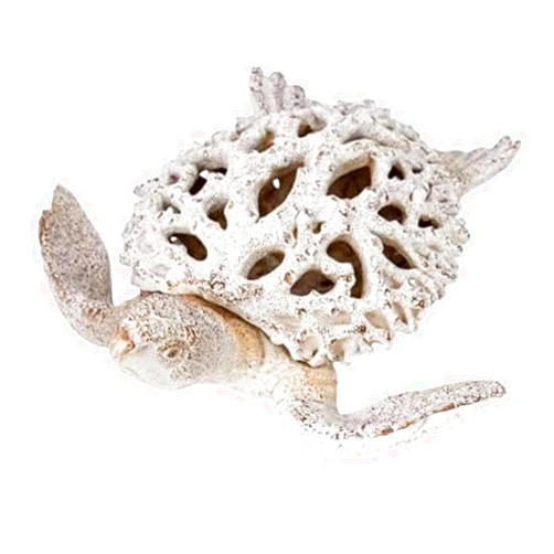 Corner Merchant Coral Reef Sea Turtle Statue Beach Decorations for The Home Coastal Collection White 13 in x 11 in