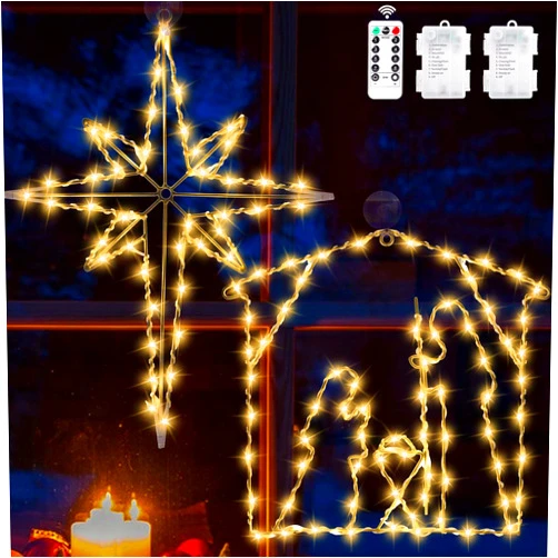 DONSAJI 2pcs Nativity Scene and Bethlehem Star Battery-Operated Window Silhouette Lights for Xmas Holiday Indoor Decor