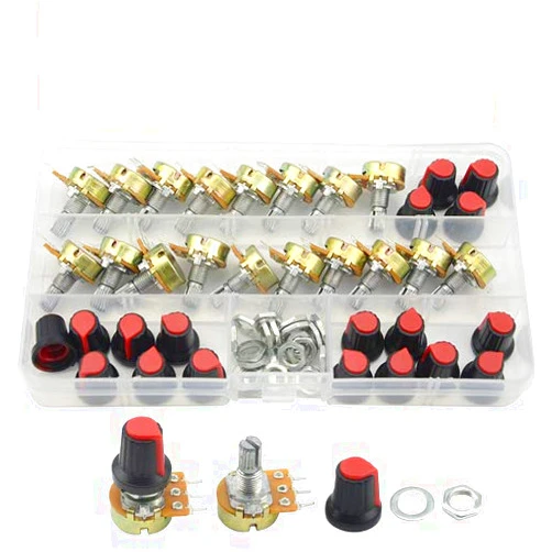 WMYCONGCONG 18 Pack B1K B2K B5K B10K B20K B50K B100K B500K B1M Ohm Knurled Shaft Linear Rotary Taper Potentiometer Kit with Cap