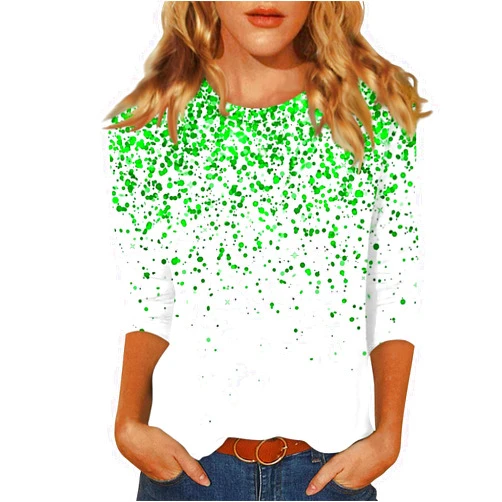 Numaller St Patricks Day Shirt Women Shamrock Irish 3/4 Sleeve Tops Clover Lucky Crewneck Three Quarter Funny Blouses