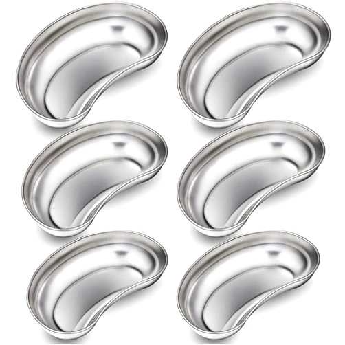 Blulu 6 Pcs Stainless Steel Kidney Tray 8'' Medium Kidney Shaped Emesis Basin Medical Tray Kidney Bowls Reusable Metal Kidney Dish Dental Lab Instruments for Soiled Dressings Medic Waster