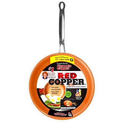 BulbHead Red Copper 10 inch Pan by BulbHead Ceramic Copper Infused Non-Stick Fry Pan Skillet Scratch Resistant Without PFOA and PTFE Heat Resistant From Stove To Oven Up To 500 Degrees