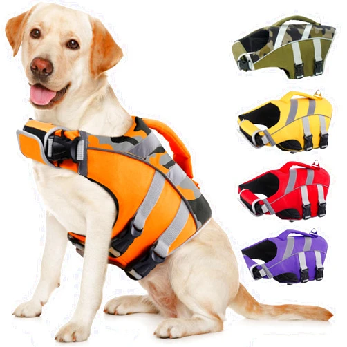 Kuoser Dog Life Jacket, High Visibility Ripstop, Adjustable for Medium Dogs, OrangeCamo