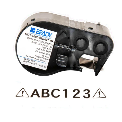 Brady - MC1-1000-595-WT-BK Official (MC-1000-595-WT-BK) High Adhesion Vinyl Label Tape, Black on White - Designed for BMP41, BMP51 and BMP53 Label Printers - 25' Length, 1