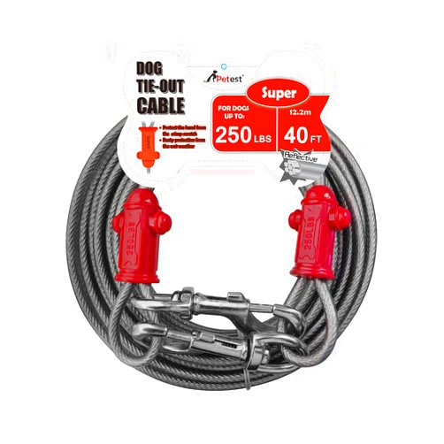 Petest Reflective Tie Out Cable with Crimp Cover for Super Dogs Up to 250 Pounds, 40 Feet