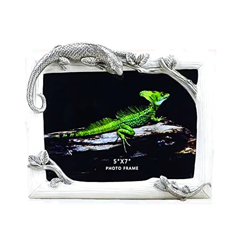 SEAKINGDOM YHH 5″X7″Decorative Lizard resin Picture Frame for Tabletop Lizard Mother and Baby Design Home Décor..Photo Gallery. Art. Wildlife Lizard Figurine. Mother’s day gift (White)