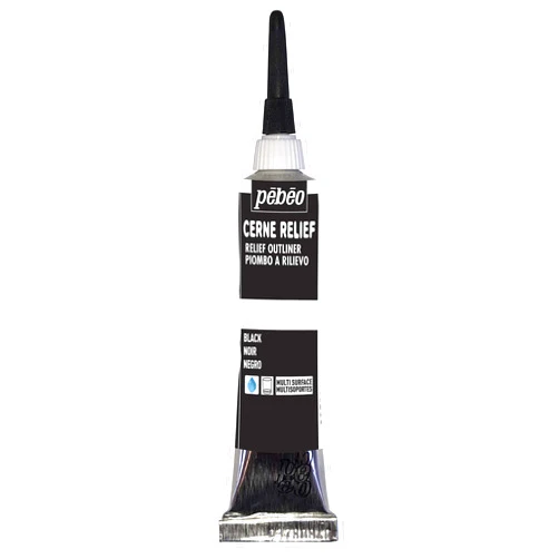 Pebeo Vitrail, Cerne Relief Dimensional Paint, 20 ml Tube with Nozzle - Black, 0.68 Fl Oz (Pack of 1)