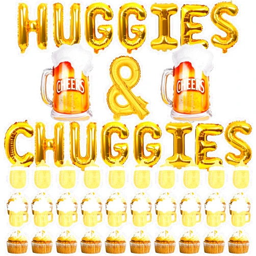 DIYCAM Huggies and Chuggies Party Decorations Include Baby Feeding Bottle Beer Mug Cupcake Toppers Cheers Beers Bottle Balloons Baby Shower Baby Gender Reveal Party Supplies Diaper Party Decor