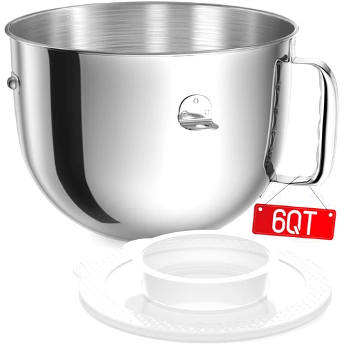 LukieBoee KN2B6PEH 6QT Bowl-Lift Stand Mixer Bowl, Compatible with Kitchenaid Professional 600 Mixer, Polished Stainless Steel Bowl with Extra Mixer Bowl Cover - Fits Bowl-Lift KV25G KP26M1X (6QT)