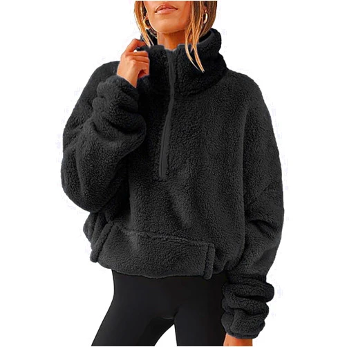 Palaver Hoodies For Women Fleece Hoodies Half Zipper Sherpa Hooded Pullover Crop Long Sleeve Zip Up Jacket Coats