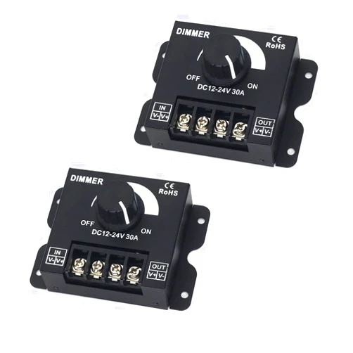 HiLetgo 2pcs LED Dimmer Switch DC 12V-24V 30A 360W LED DimmerAdjustable Voltage Regulator LED Brightness Controller for 5050 LED Strip Light Lamp LED Dimming