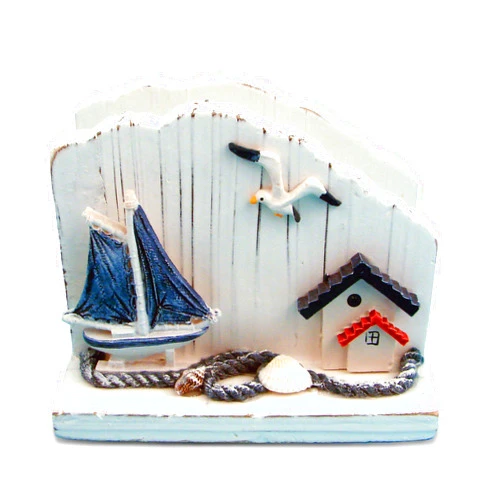 Puzzled CoTa Global Wooden Napkin Holder - Nautical Themed with Sailboat and Seagull Decor, Perfect Indoor or Outdoor, Cute Ocean Vibe for Restaurant or Kitchen Table