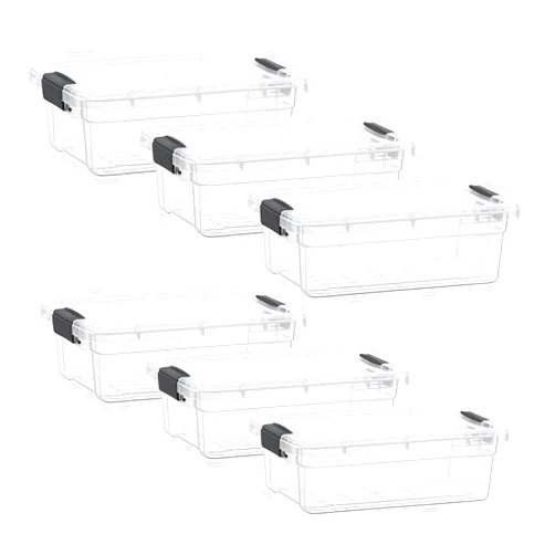 Superio Clear Storage Boxes with Lids, 7 Quart Plastic Container Bins for Organizing, Stackable Crates, BPA Free, Non Toxic, Odor Free, Organizers for Home, Office and Dorm, 6 Pack