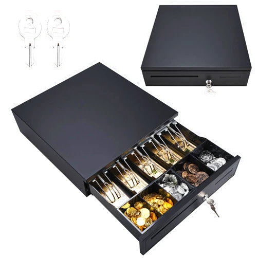 HOMOKUS Cash Register Drawer for Point of Sale System 16” Cash Drawer for Small Businesses with Removable Cash Drawer Box, 5 Bill/5 Coin Compartments Pos Systems 24V RJ11/RJ12 Key Lock