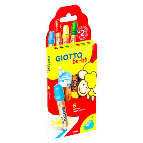 GIOTTO be-bè Large Colouring Pencils Set, 6 Assorted Colours, Super Washable, Suitable for Ages 2+, Ideal for Children