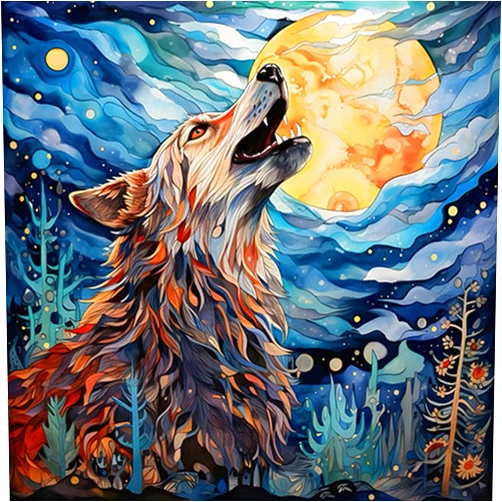 SENQAO Wolf Diamond Painting Kits for Adults, Animal Moon DIY 5D Wolf Diamond Art Kits Full Drill Diamond Dots Paintings with Diamonds Gem Art and Crafts Home Decor 12x12inch