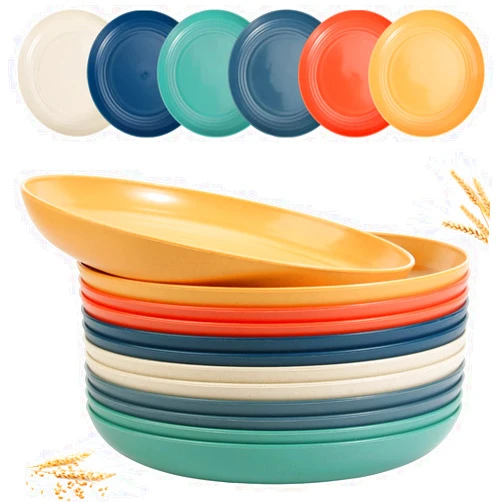 SGAOFIEE 12 PACK 9 Inch Lightweight Wheat Straw Plates, Microwave and Dishwasher Safe BPA Free and Healthy Wheat Straw Plates, Unbreakable Deep Dinner Plates