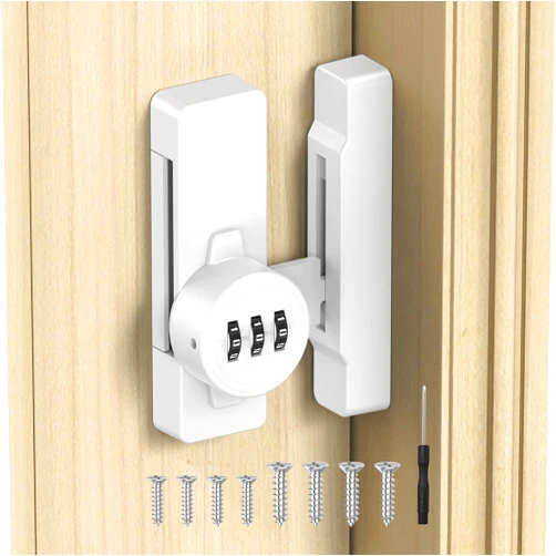 StickNGo Keyless Cabinet Combination Lock - 90/180 Degree Sliding Closet Door Lock for Pantry, Barn, Cupboard, Drawer - Zinc Alloy Mechanical Password Latch, Anti-Theft & Sturdy (1, White)