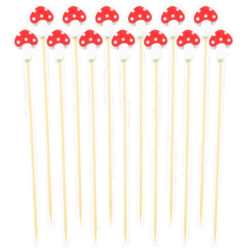 yyangz 2 Pack 200PCS Polka Dot Red Mushroom Fruit Sticks Bamboo Fruit Sticks Cartoon Decorative Sticks Appetizer Cocktail Fruit Inserts Cupcake Toppers Sticks for Coffee Shop Restaurant
