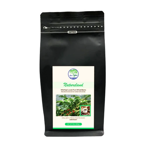 GATE TO NATURE NCL NATURELAND Specialty Roasted Coffee (gold label Kopi Luwak Coffee Beans Dark Roast (Black Bag), 16oz) Sourced from the best regions of Vietnam Ethically produced from Wild Palm Civet, Cat Poop Coffee Beans