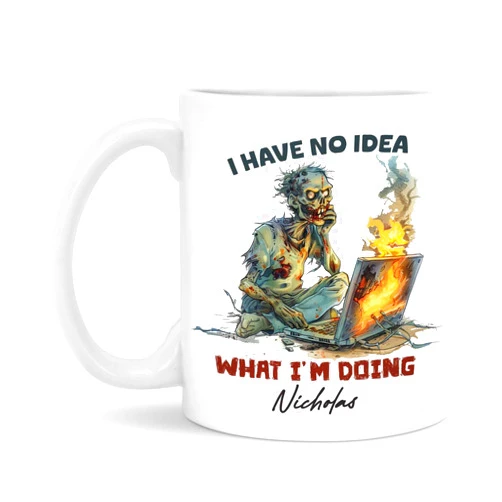 FABGIFT Personalized Zombie Coffee Mug, Gift For Coders On Holiday, Customized Name Funny Developer Ceramic Cup 11oz Or 15oz, Coding Themed Cup, Custom Computer Enthusiasts White Mug
