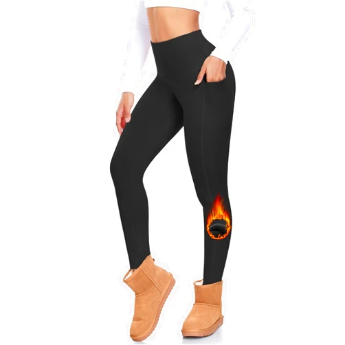 MOREFEEL Fleece Lined Leggings with Pockets for Women High Waisted Thermal Winter Tummy Control Yoga Pants Workout Tights