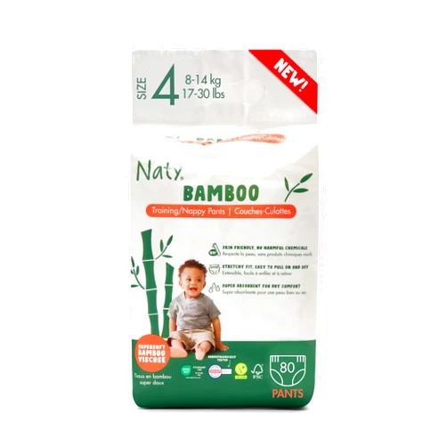 Eco by Naty Naty Bamboo Viscose Training Pants – Potty training underwear, Pull ups, Eco-Friendly, Silky Soft, Hypoallergenic, for Sensitive Skin & Super Absorbent (Size 4, 80 Count)