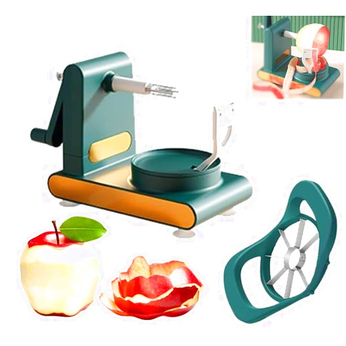 XQGMAN Pack of 2, Multi Fruit Peeler with Fruit Divider Set, Multi-fruit Peeler 2.0, Hand Peeler Fruit Peeler Machine, Stainless Steel Fruit and Vegetable Peeler for Potatoes, Apples and Pear (Dark Green)