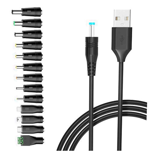 Belker Universal 5V DC 5.5 2.1mm Jack Charging Cable Power Cord, USB to DC Power Cable with 14 Interchangeable Plugs Connectors Adapters Compatible with 5V Devices Max Support 3A