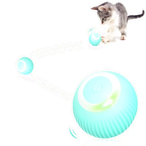 Shudyear Motorised Activity Cat Toy with LED Lights Cat Toy 360 Degree Spinning Ball Interactive Cat Toy Spinning Smart USB Charging (Blue)