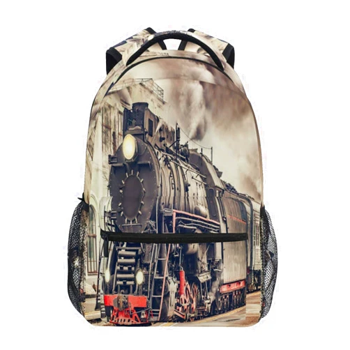 AUUXVA Backpack Vintage Express Steam Train School Shoulder Bag Large Waterproof Durable Bookbag Laptop Daypack for Students Teens Girls Boys Elementary