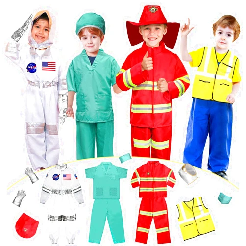 LOYO Kids Role Play Dress Up Clothes for 3-8 Years Old Play, 4 Sets Astronaut/Doctor/Fireman/Construction Costume for Kids And Toddlers Boys Halloween Costumes