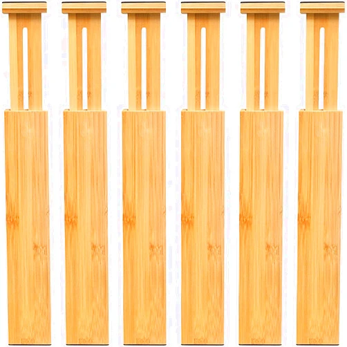 VaeFae Adjustable Bamboo Drawer Dividers, Expandable Drawer Organizer for Kitchen, Bedroom, Bathroom, Dresser and Office, 6-Pack