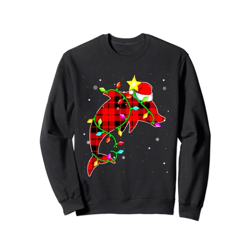 Christmas Dinosaur Animals Lover Buffalo Plaid Dinosaur Lover Christmas Funny Santa Hat Xmas Lights Holiday Sweatshirt