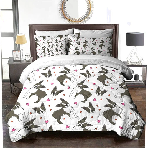 BlessLiving Boston Terrier Dog Comforter Twin Animal Pattern Bed in A Bag 8 Pieces Cute Puppy Bedding Set (1 Comforter, 2 Pillowcases, 2 Pillow Shams, 1 Flat Sheet, 1 Fitted Sheet, 1 Cushion Cover)