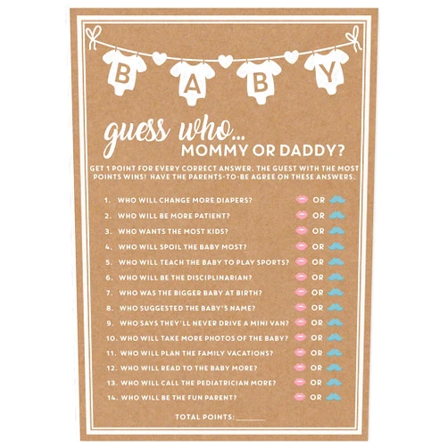 Party Hearty Baby Shower Games for Girl or Boy, 50 pcs Mommy or Daddy Guess Who Game, Fun Activity Cards, Gender Neutral, Ideas
